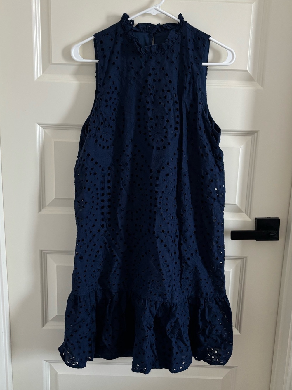 julia jordan Navy Eyelet Ruffle-Hem Sleeveless Dress